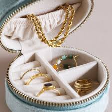 Mint Green Velvet Round Travel Jewellery Case