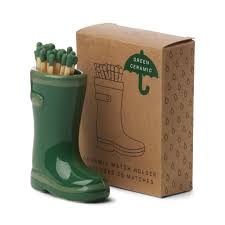 Paddywax Wellington Boot Holder with 25 Matches - Green