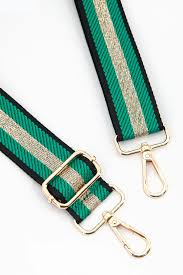 Woven Green Gold & Glitter Stripe Print Bag Strap
