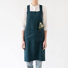 Linen Tales Crossback Apron - Deep Water