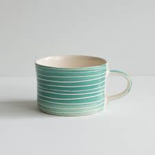 Musango Large Sgraffito Stripe Mint Mug