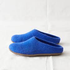 Fair Trade Morrocan Blue Eco Felt Mule Slipper