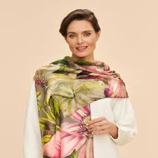 Powder Oversized Botanical Wool Wrap Scarf