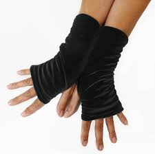 Velvet Wristees Fingerless Gloves - Black