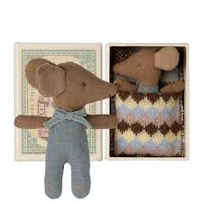 Maileg Sleepy Wakey Baby in a Matchbox - Blue