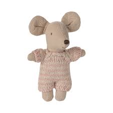 Maileg - Baby Mouse in Rose  Carry Cot
