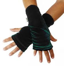 Velvet Wristees Fingerless Gloves - Bottle Green