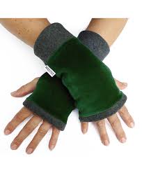 Organic Velvet Wristees Fingerless Gloves - Green