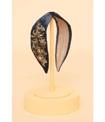 Powder Embellished Velvet Headband - Golden Wild Flowers Slate