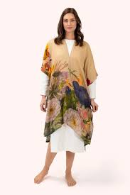 Powder Autumn Posy Wool Wraparound - Cream