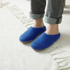 Fair Trade Morrocan Blue Eco Felt Mule Slipper