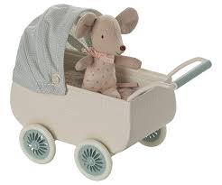 Maileg Pram with Baby Mouse - Mint