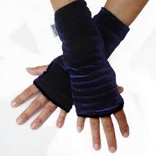 Velvet Wristees Fingerless Gloves - Navy Blue