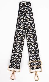 Woven Black Geometric Metallic Print Wide Bag Strap