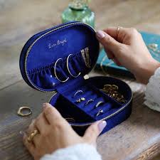 Starry Night Velvet Oval Jewellery Case in Navy