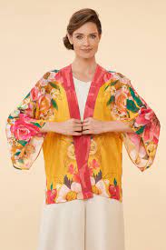 SALE WAS £55 NOW £35 Powder Impressionist Floral Kimono Jacket in Mustard