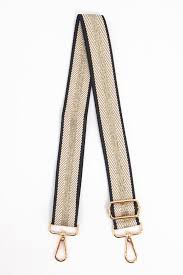 Woven Cream Gold & Glitter Stripe Print Bag Strap