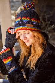 Pachamama Rainbow Heart Bobble Beanie - Charcoal