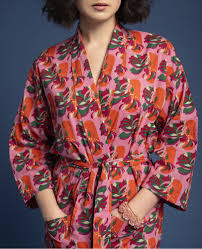 Les Touristes Long Cotton Bathrobe - Split Pink Orange