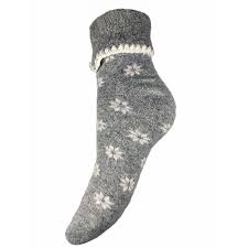 Joya Grey & Cream Flower Cuff Socks 4-7