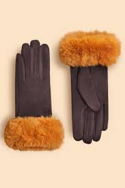 Powder Bettina Faux Suede Gloves - Chocolate & Mustard