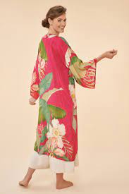 Powder Delicate Tropical Kimono Gown in Dark Rose
