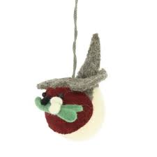 Fiona Walker Small Hanging Felt Robin w/Mistletoe