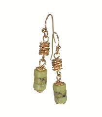 Mini Stone Stack Earrings - Apple Green & Gold