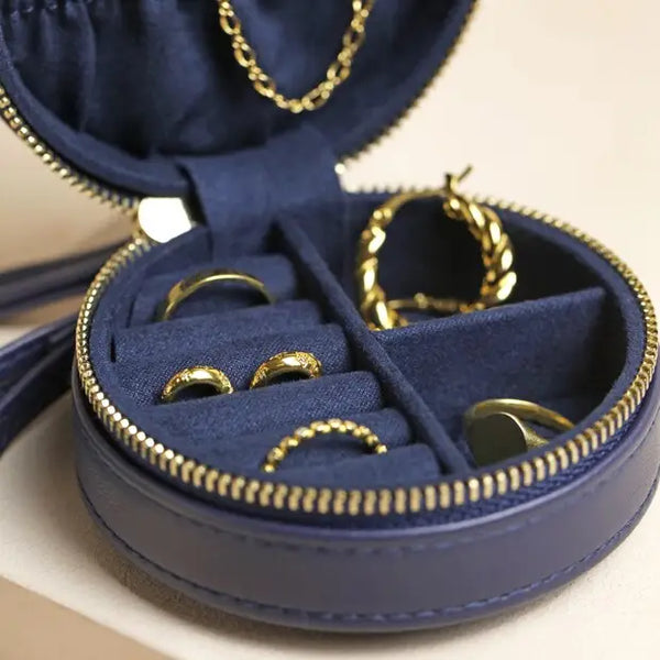 Navy Round Travel Jewellery Case