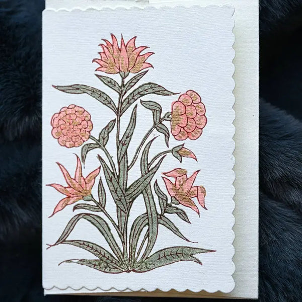 Hand Block Printed Greeting Card - Kamal Coral