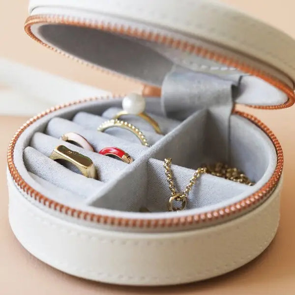 Grey Round Travel Jewellery Case