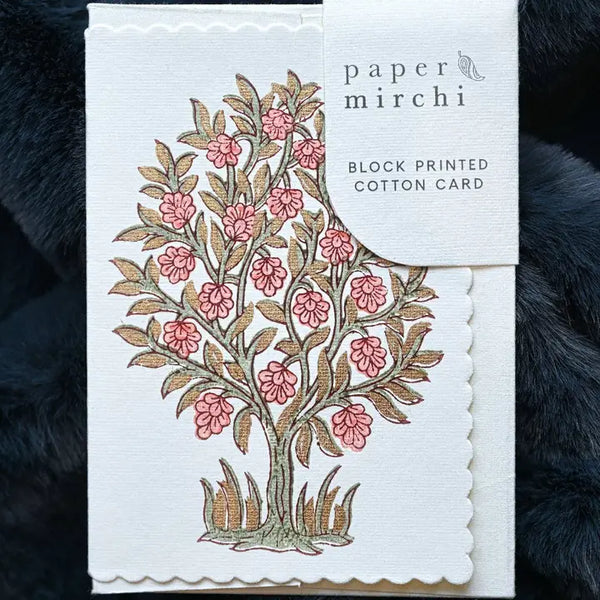 Hand Block Printed Greeting Card - Mogra Coral