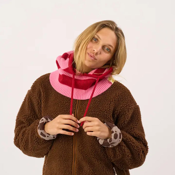 100% Wool Balaclava - Striped Pink & Burgundy