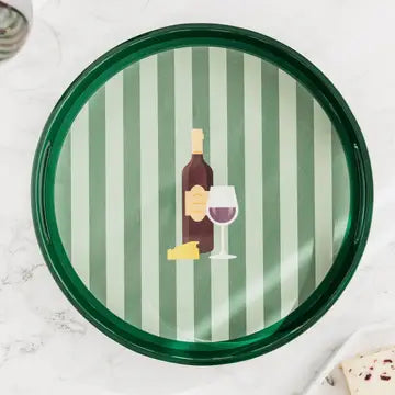 Wooden Lacquer Round Drinks Tray - Red Wine