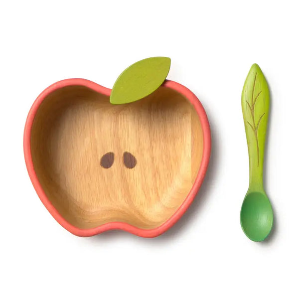 Pepa the Apple Rubberwood Baby Bowl & Spoon