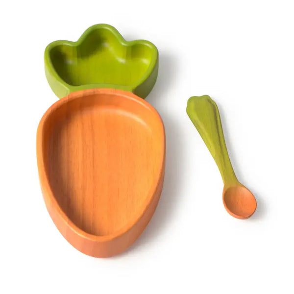 Cathy the Carrot Rubberwood Baby Bowl & Spoon