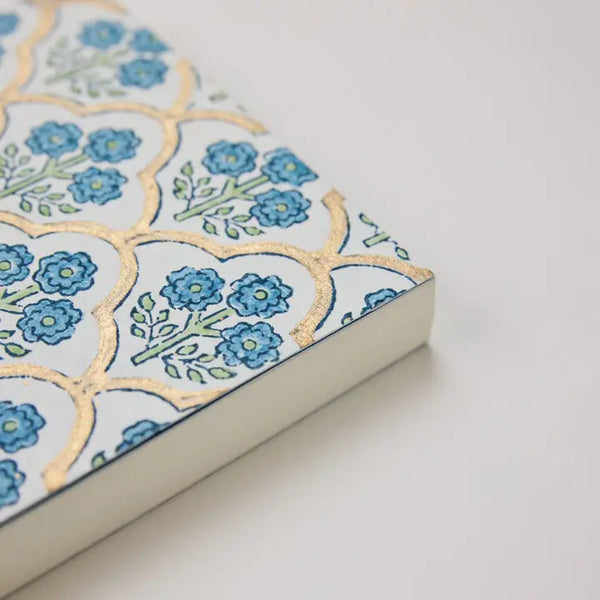 Hand Block Printed Blank A5 Notebook - Trellis Indigo