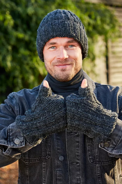 Pachamama Mens Shetland Roll Back Beanie - Charcoal