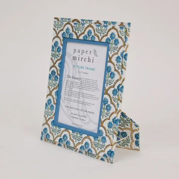 Block Printed Picture Frame (5x7) - Trellis Indigo