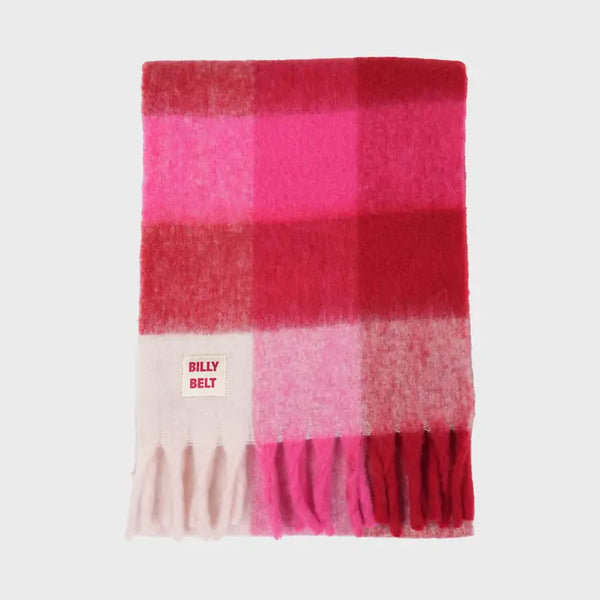 Wide Scarf in Mixed Wool - Pink & Burgundy