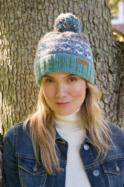 Pachamama Iona Roll Back Bobble Hat - Aqua