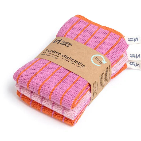 Reusable & Eco-Friendly Cotton Knit Dishcloths - Pink Stripe
