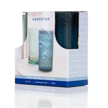 Twist Highball Glass Tumblers - Set of 2 - Blue/Green