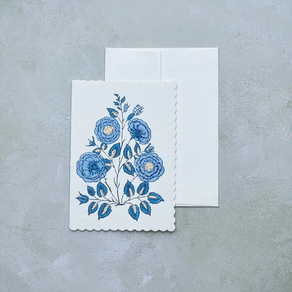 Hand Block Printed Greeting Card - Gulab Sapphire