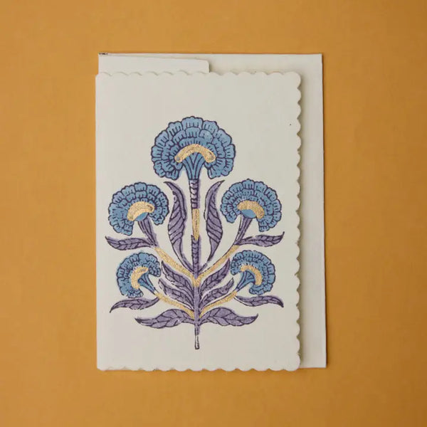 Hand Block Printed Greeting Card - Poppy Lavender