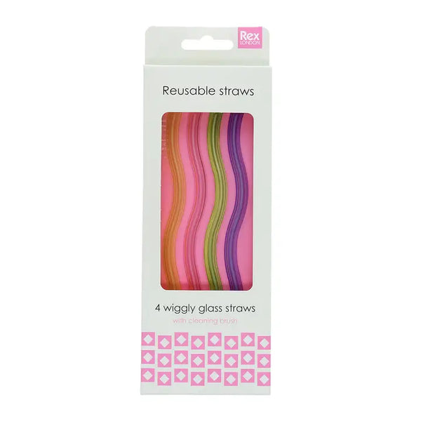 Wiggly Multi Coloured Set of 4 Glass Straws