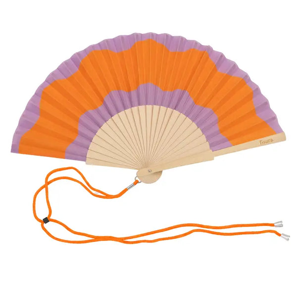 Hand Fan - Orange & Purple Waves
