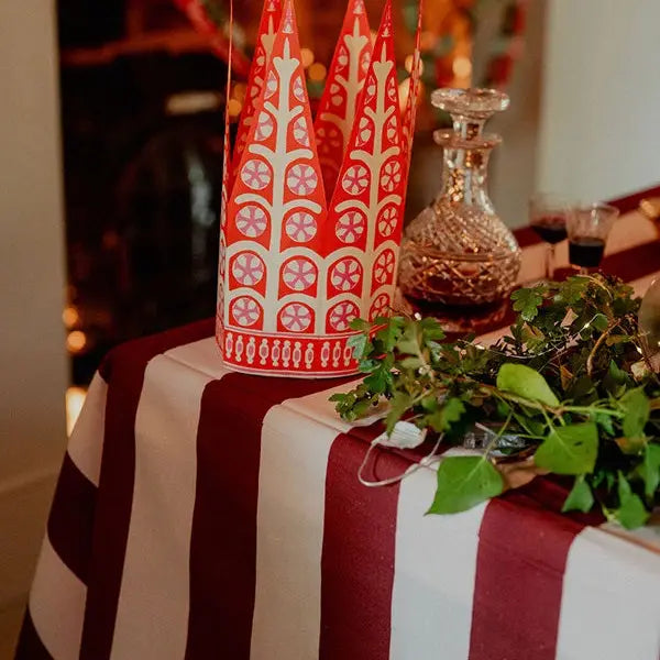 Merlot and Pink Hue Striped Tablecloth