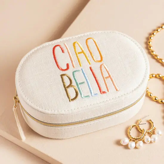 Ciao Bella Embroidered Oval Travel Jewellery Case