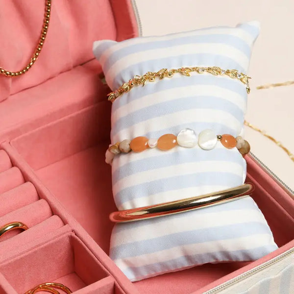 Blue Striped Linen Jewellery Case
